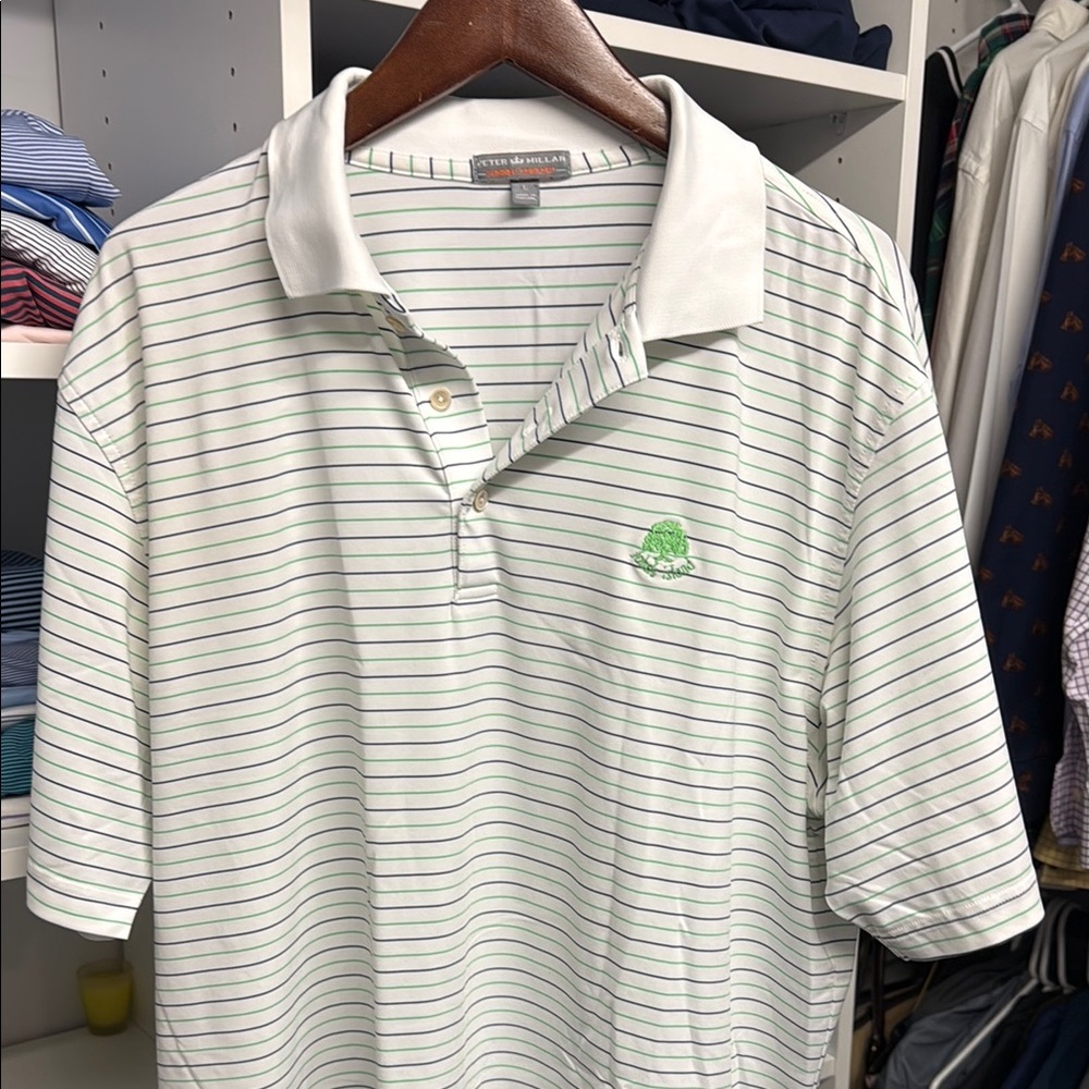 Peter Millar White Polo with Green Stripes